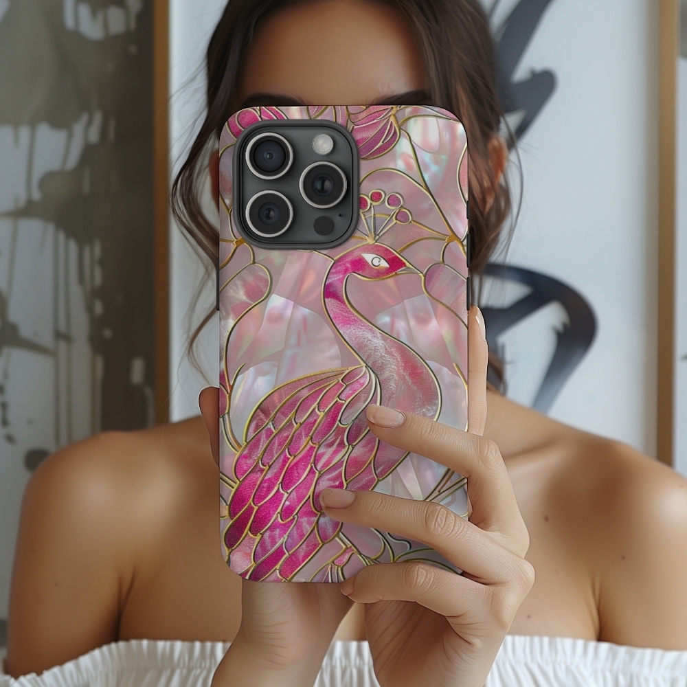 Peacock Stained Glass Design IPhone 16 Pro Max Phone Case - Hot Pink